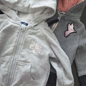 EUC MID & ROMY&AKSEL Baby Girl Gray Hoodie with Floral Embroidery 3-6mo